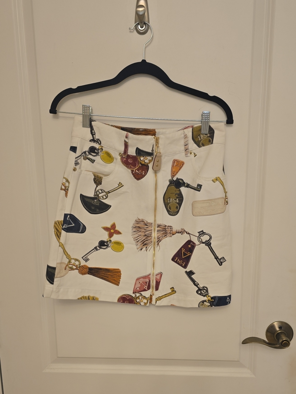 Louis Vuitton Cream Mini Skirt with Key & Tassel Print